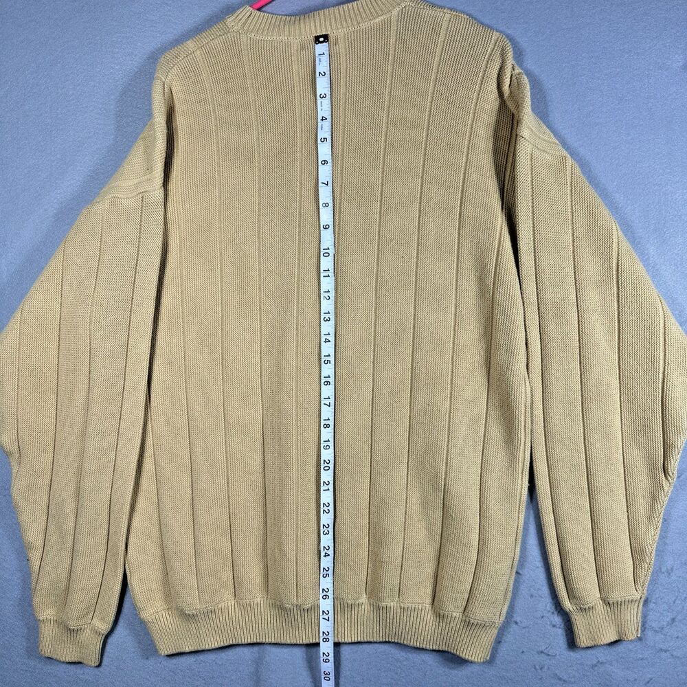 IZOD Sweater Mens Large Yellow Knit Cotton Long Sleeve Round Neck Pullover VTG - Picture 5 of 6